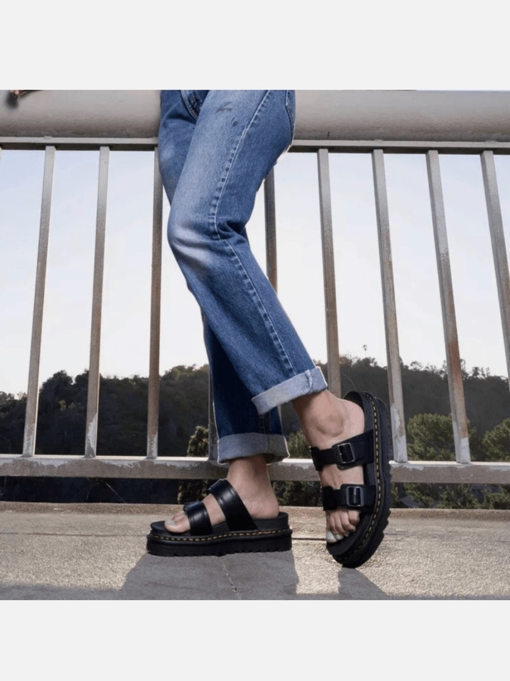 Dr Martens MYLES BRANDO LEATHER BUCKLE SLIDE SANDALS